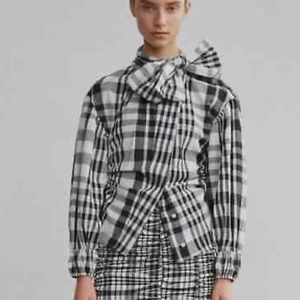 NWT Zara Womens size Medium Puff Sleeve Side Rushe Blouse